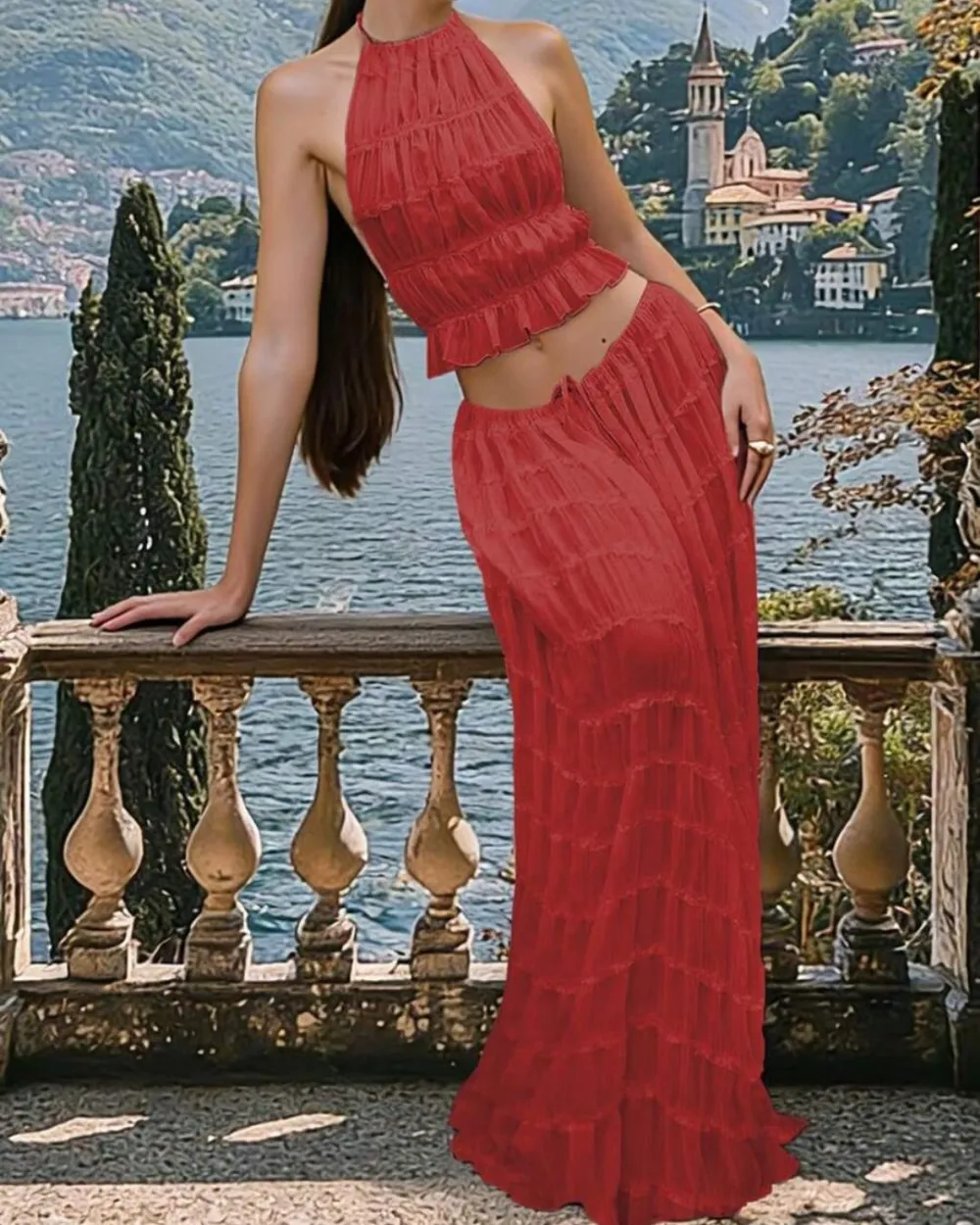 Pleated Back Halter Tank Set