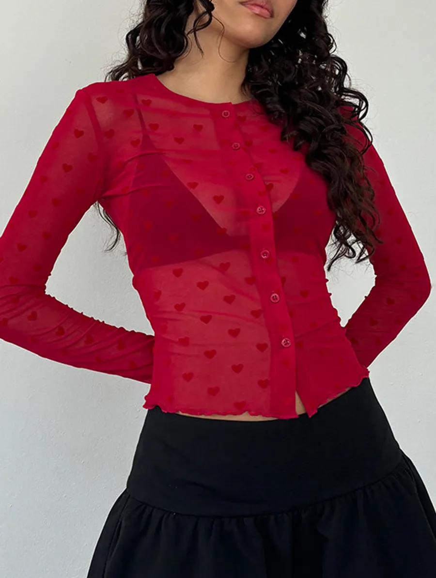 Shirt In Red Heart Flocked Mesh