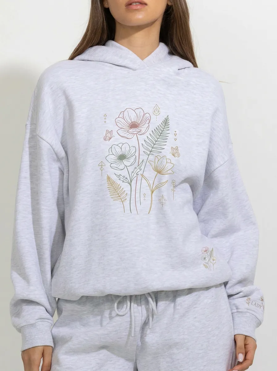 Women's Botanical Nature Lover Floral Butterfly Printed Hoodie