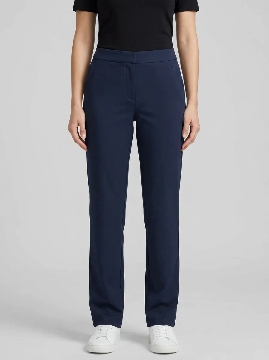 Women's Navy Solid Minimalist Mid-Rise Straight Leg Pants