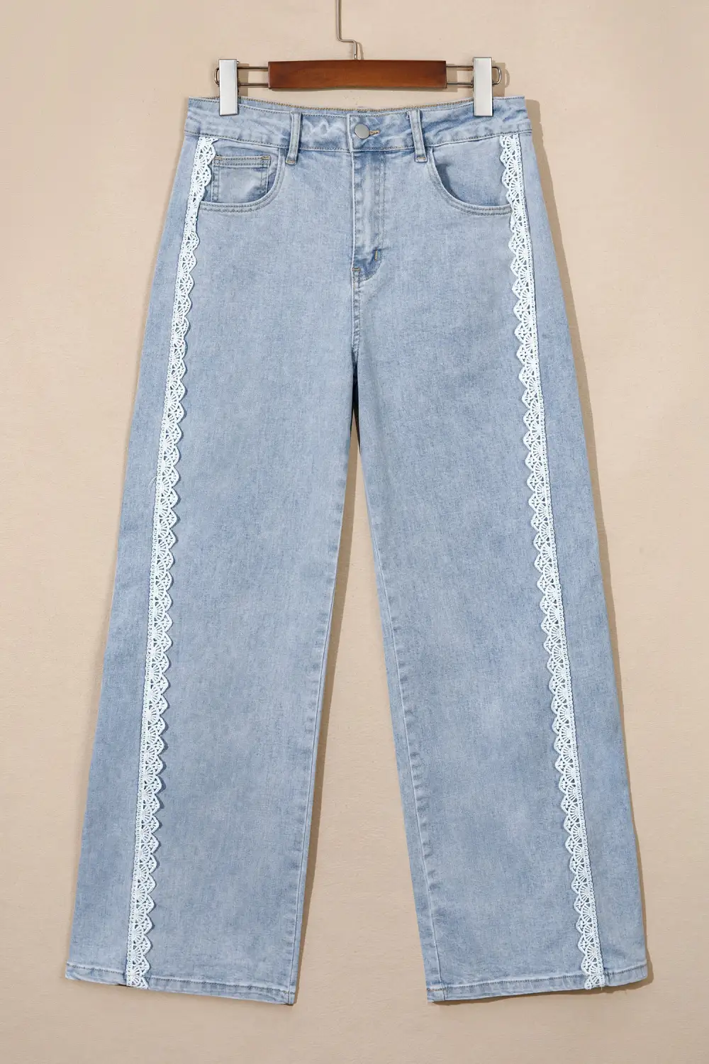 Women's Lace Trim Casual Full Length Regular Fit Jeans
