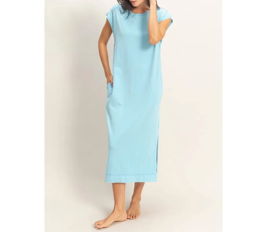 Chocolate Mineral-Wash Cap Sleeve Midi Dress