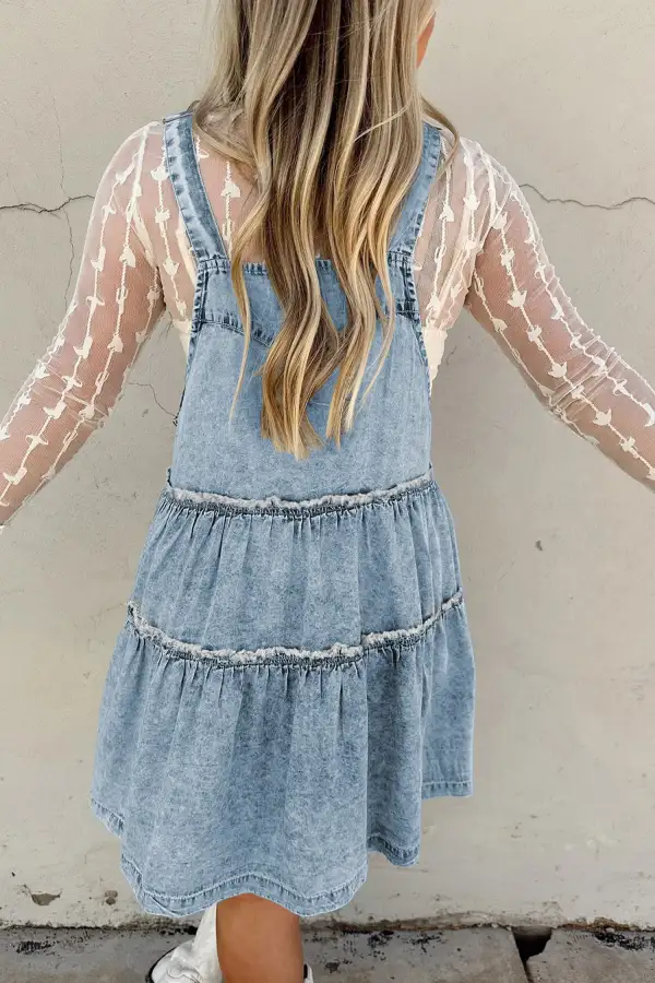 Smooth Finish Denim Tiered Jumpsuit