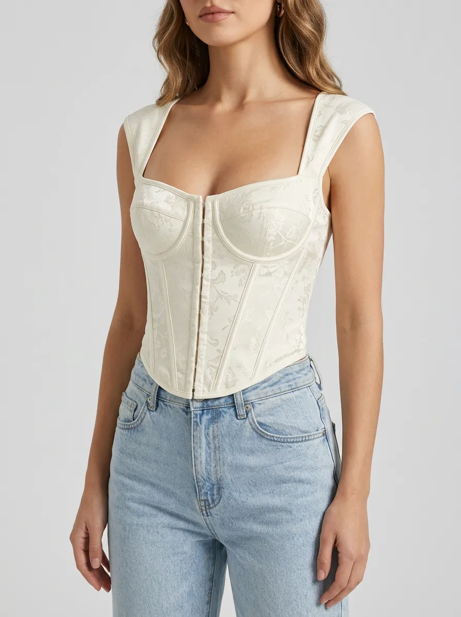 Jacquard Square-Neck Women's Corset Top