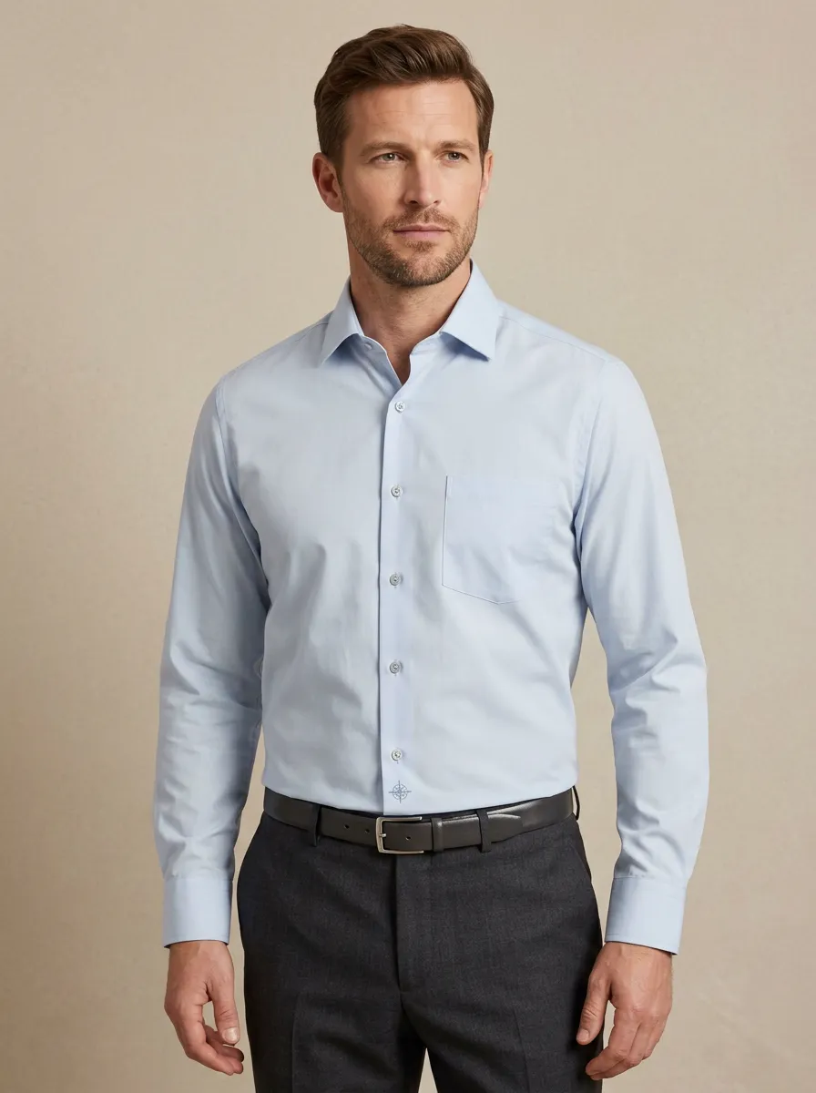 Men's Business Casual Non-Iron Cotton Compass Embroidered Shirt