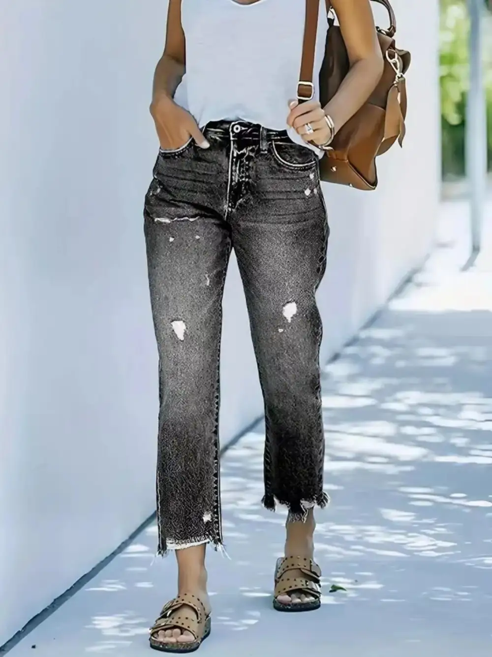 Soft Straight Leg Distressed Denim Jeans