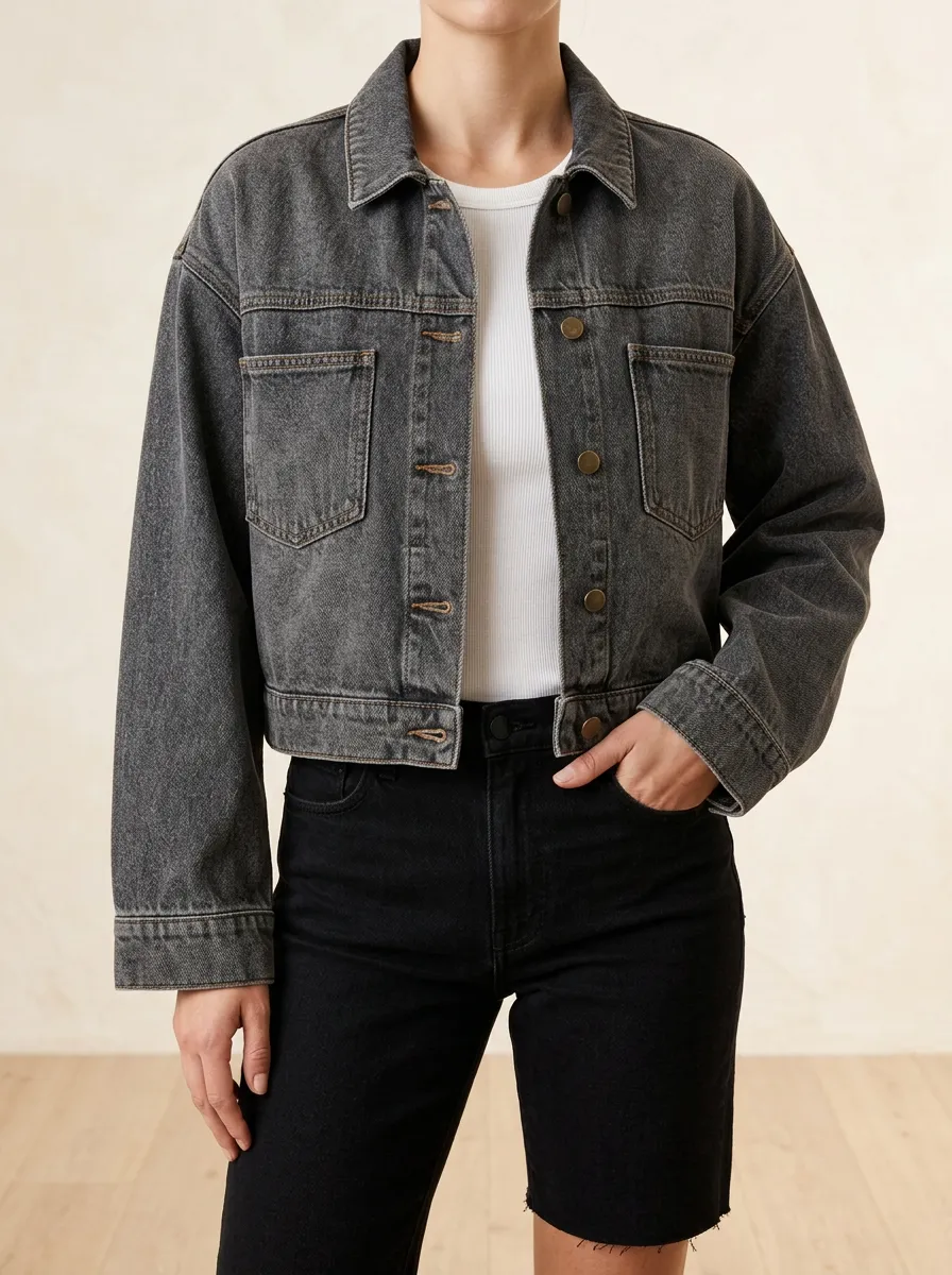 Cropped Women's Casual Denim Jacket