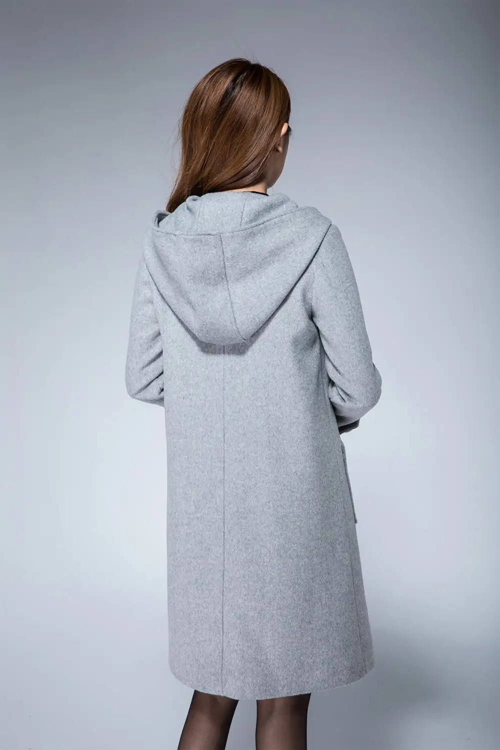 Refined Wool Blend Oversized Hooded Pocketed Coat