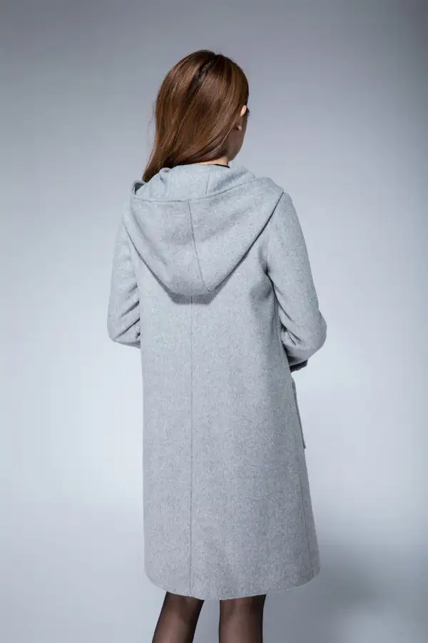 Refined Wool Blend Oversized Hooded Pocketed Coat