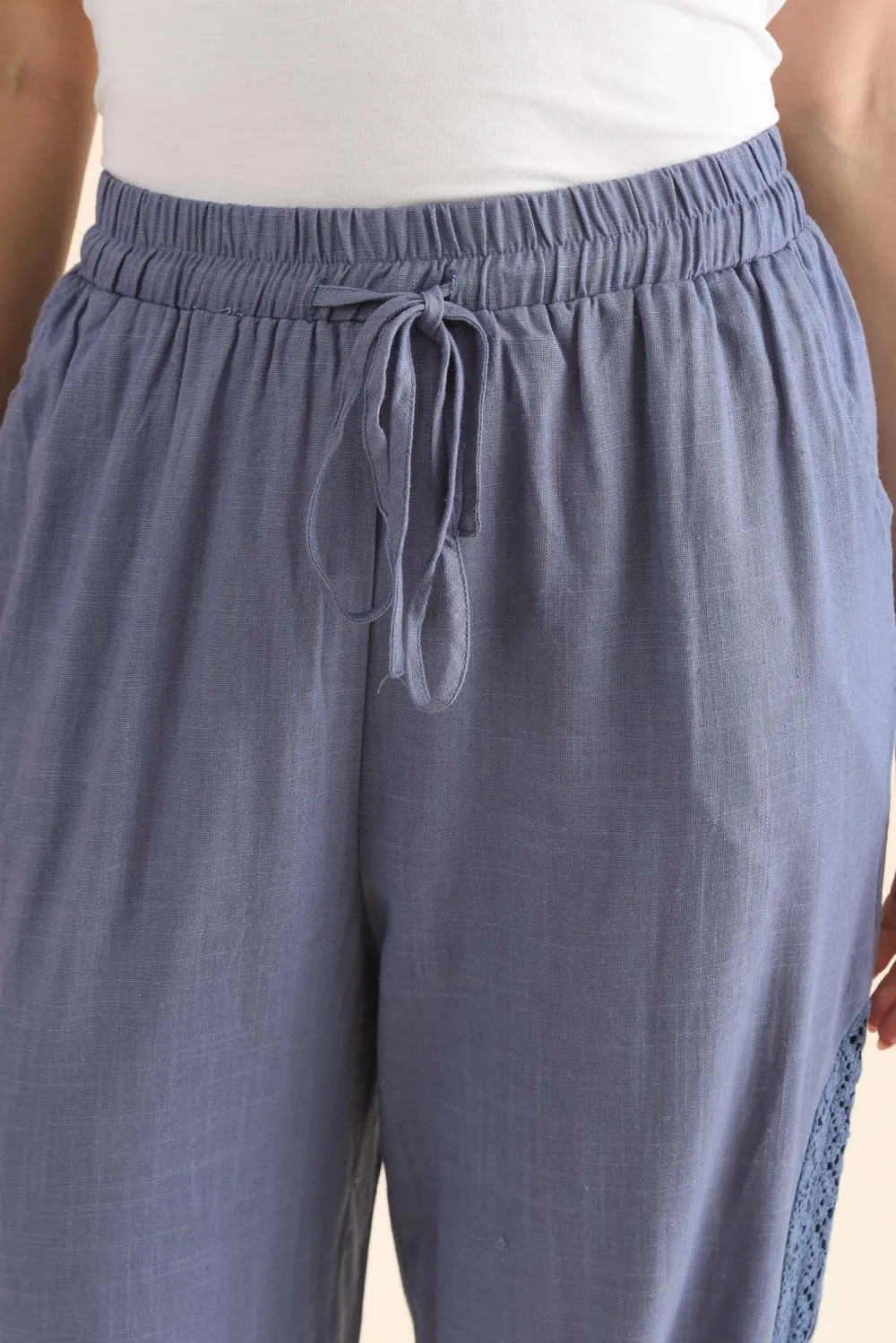 Linen Blend Mid Rise Drawstring Pants