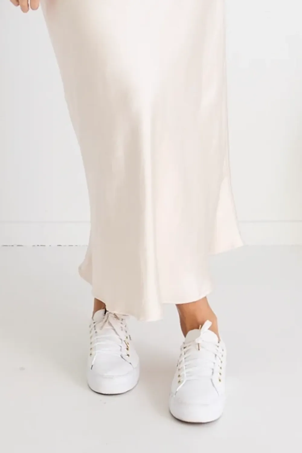 Champagne Satin Bias Midi Skirt