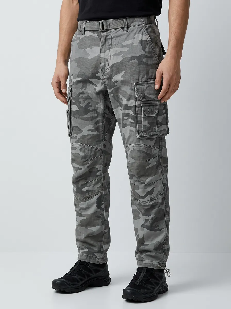 Men's Tactical Outdoor Grey Camouflage Printed Cargo Pants