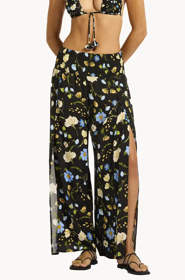 Shirred Wrap Split Leg Pants