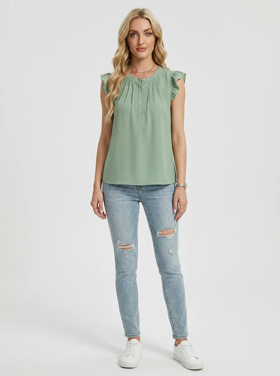 Ruffle Sleeve Button Down Blouse