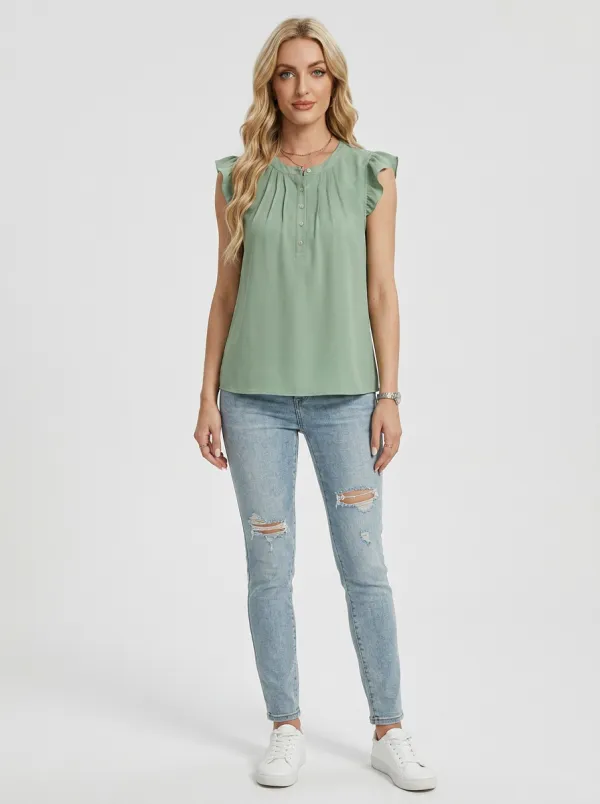 Ruffle Sleeve Button Down Blouse
