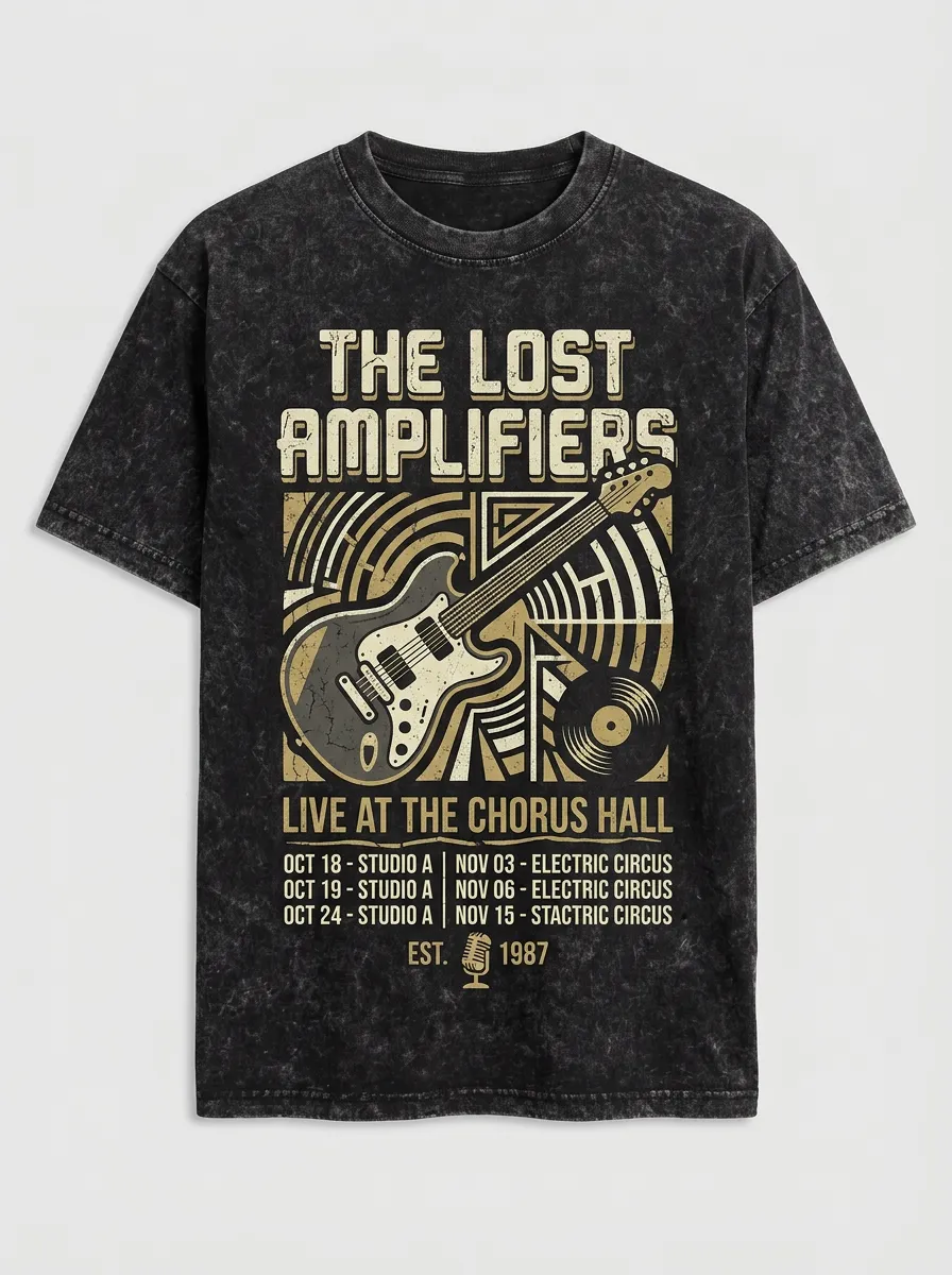 Unisex Rock Band Music Lover Electric Guitar Tour Printed T-shirt