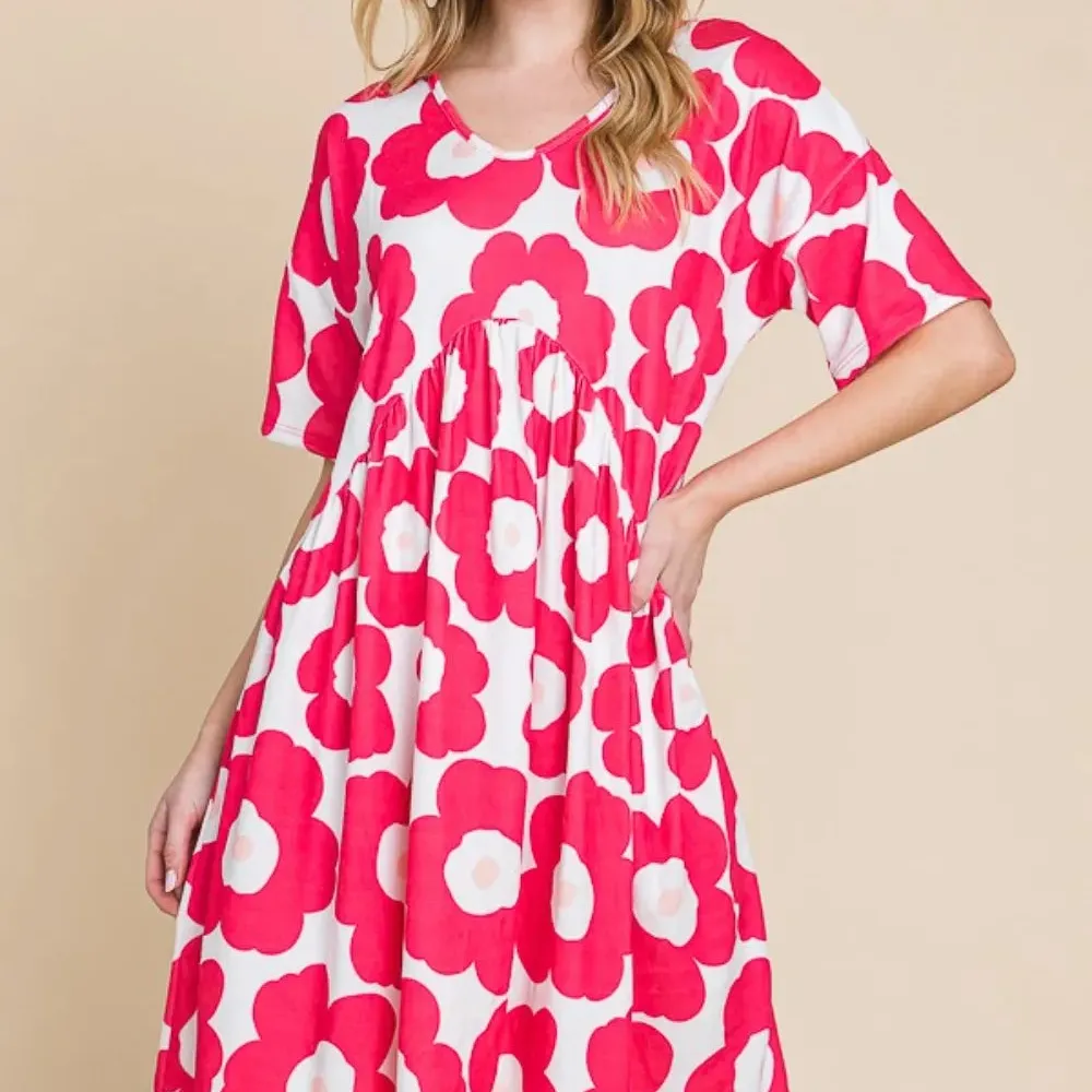 Flower Print Ruched Dress