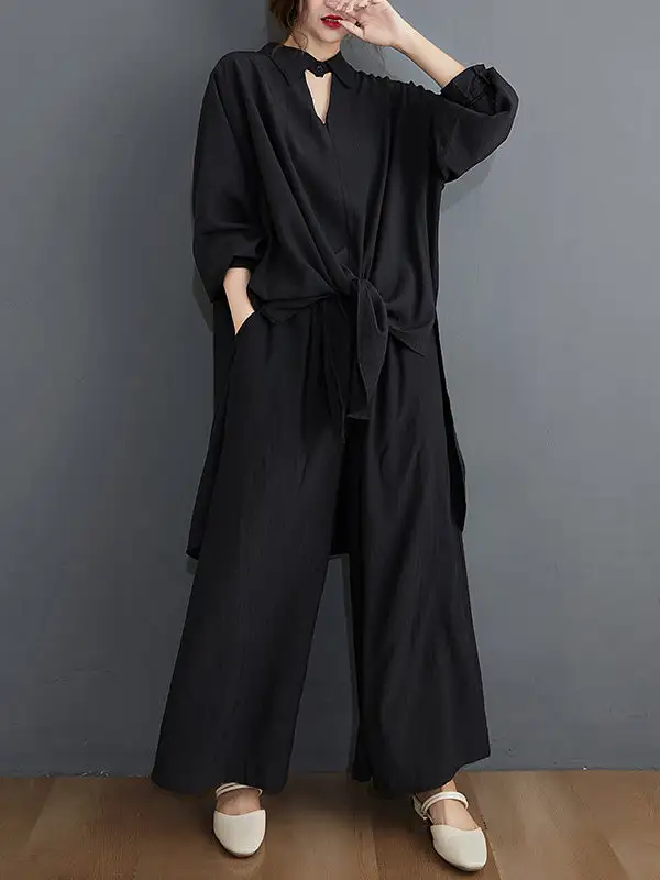 Lapel Tee Loose Pants Set