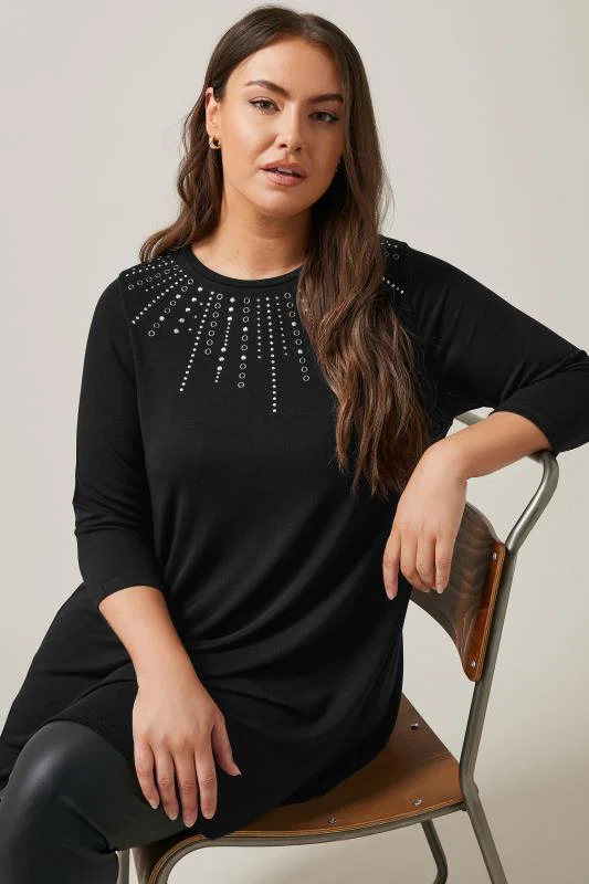 Black Sequin Embellished Longline Top detail 1
