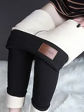 Women's Fleece Lined Leggings Leggings Cozy Fleece Lined Fashion Comfort Full Length High Waist Letter Patchwork Thermal Warm Soft Breathable Micro-elastic Casual Daily Outdoor Black Gray Fall Winter