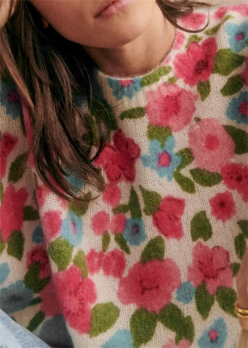 Floral Print Crew Neck Sweater