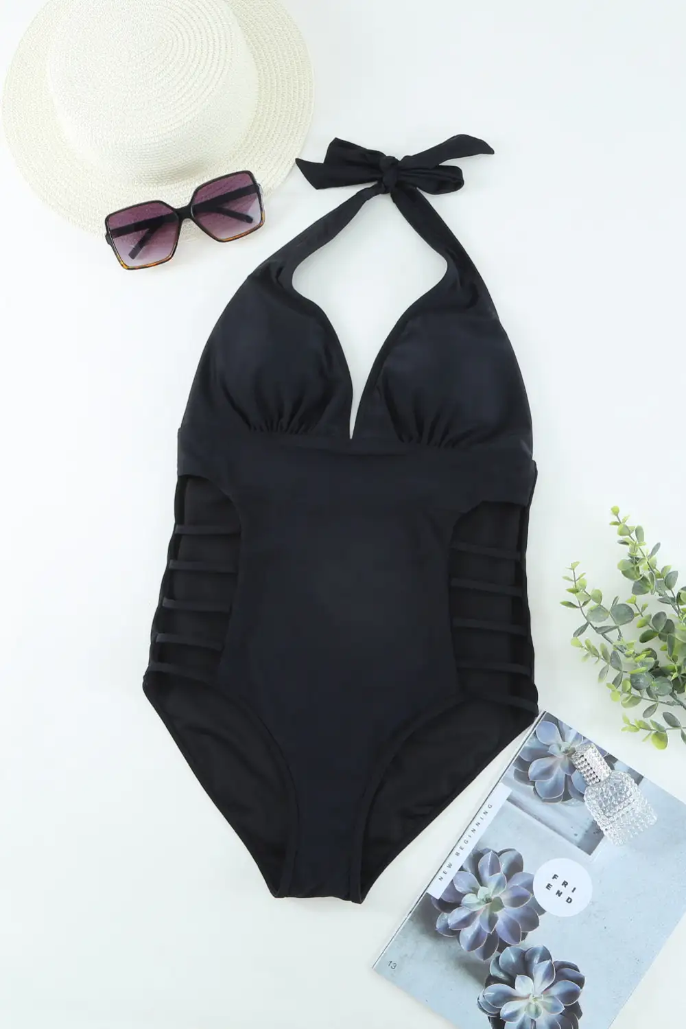 Swimwear Cut-out Backless Halter Neck One-piece Swimwear