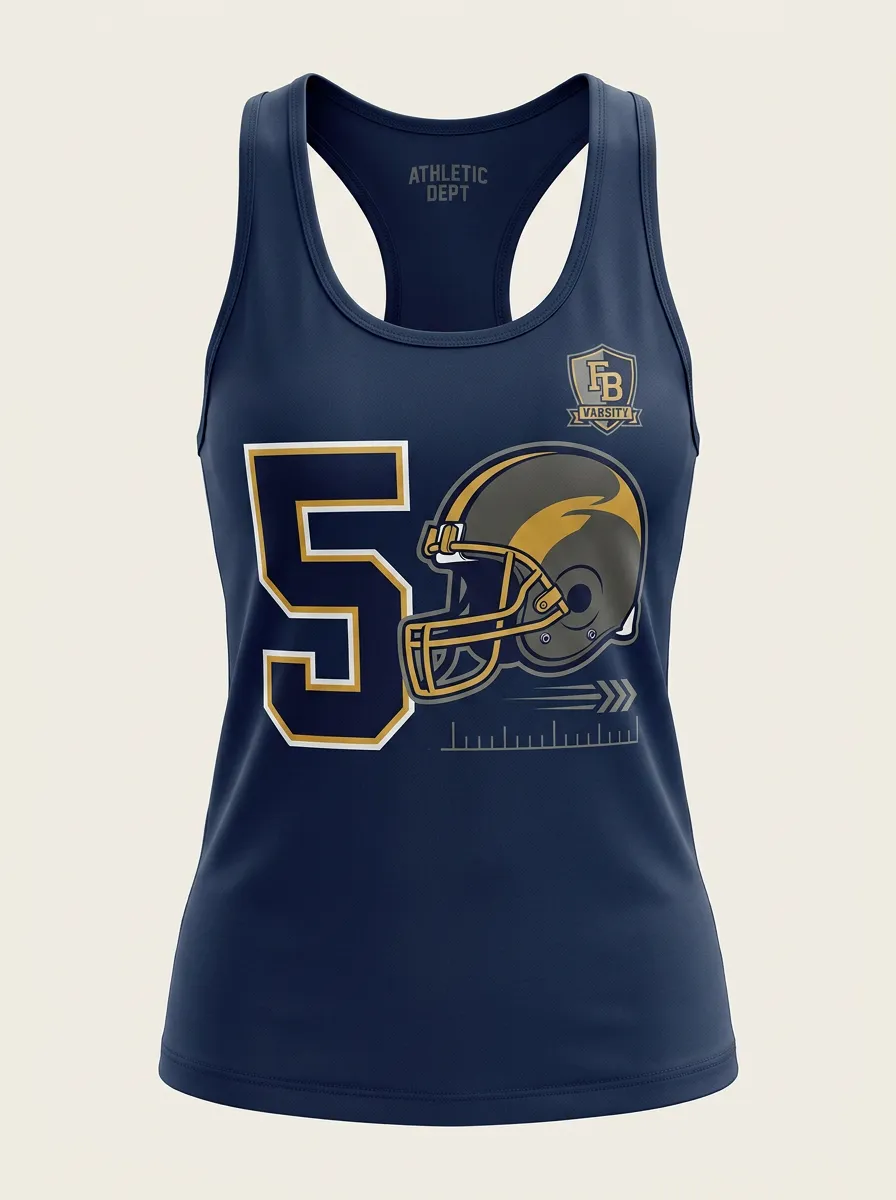 Women's Football Fan Number 50 Helmet Printed Racerback Tank Top