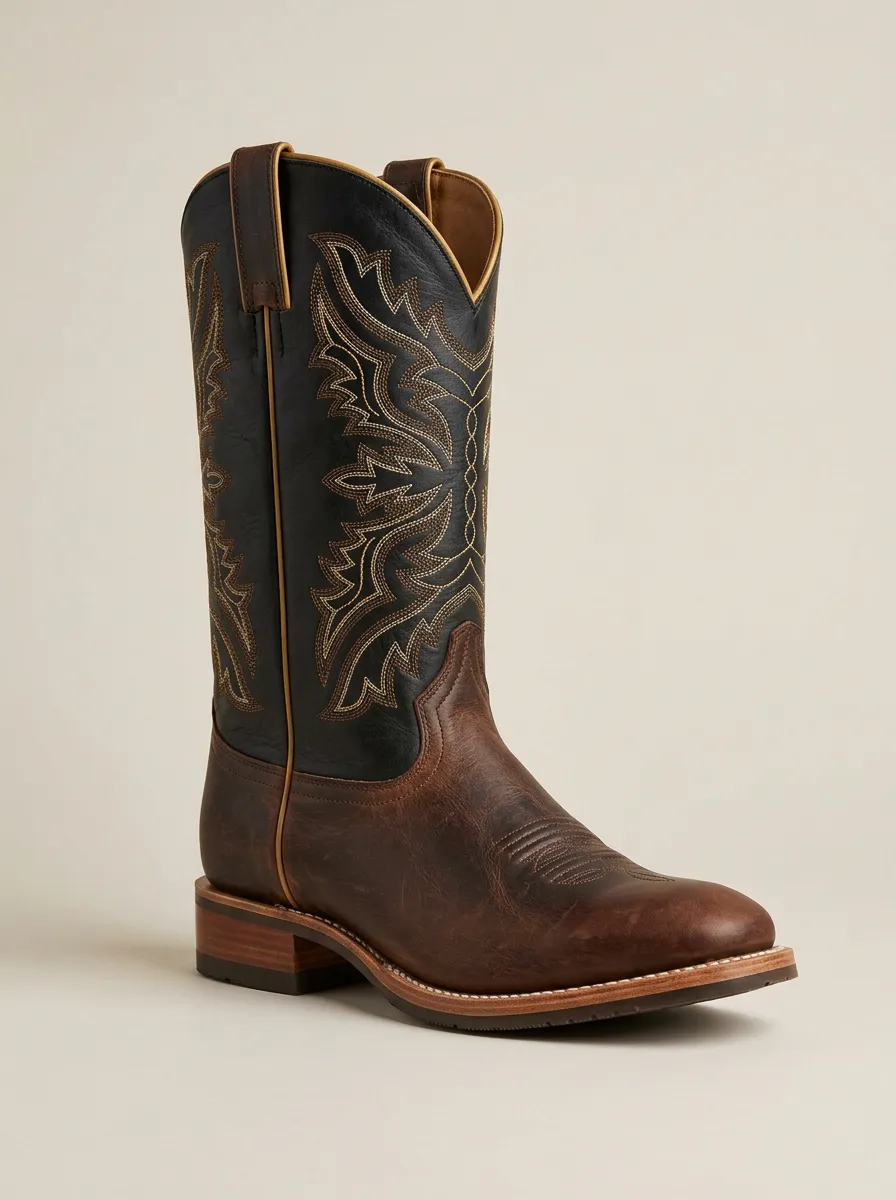 Men's Classic Western Embroidered Leather Printed Boots