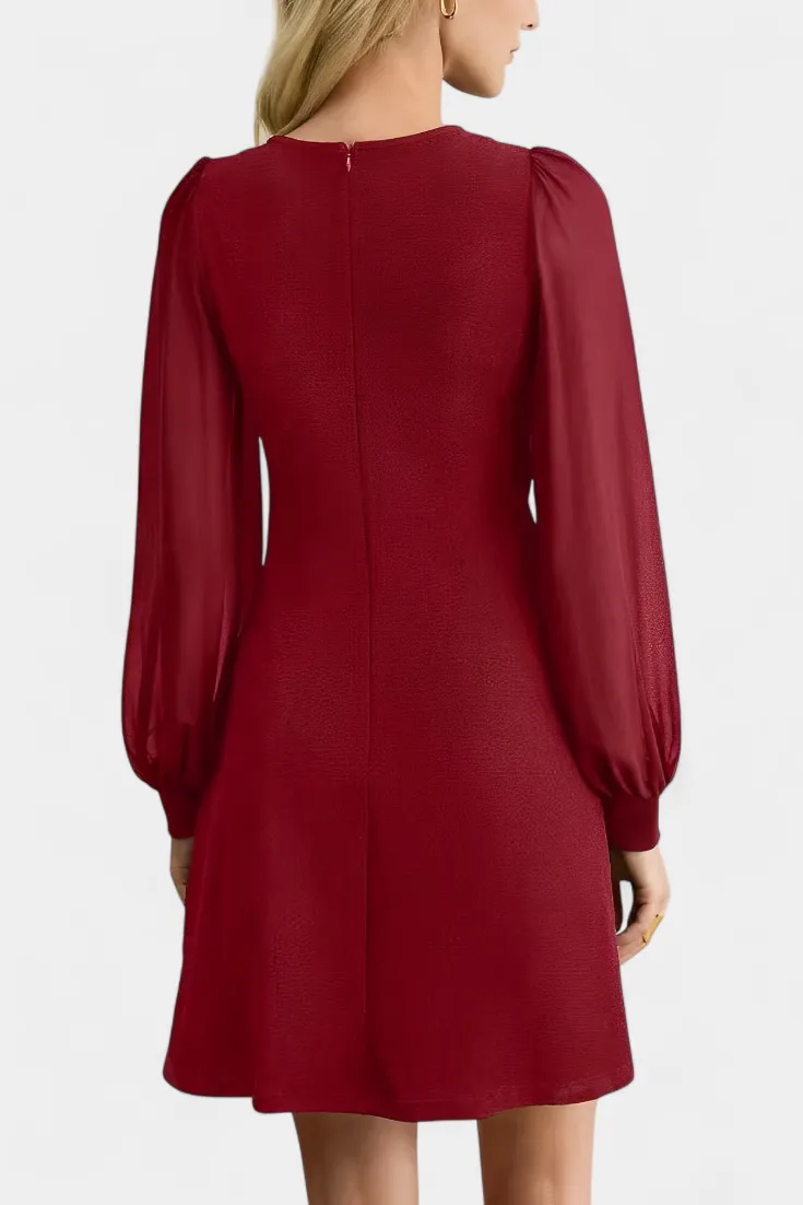 Buttoned Long-Sleeve Midi Dress