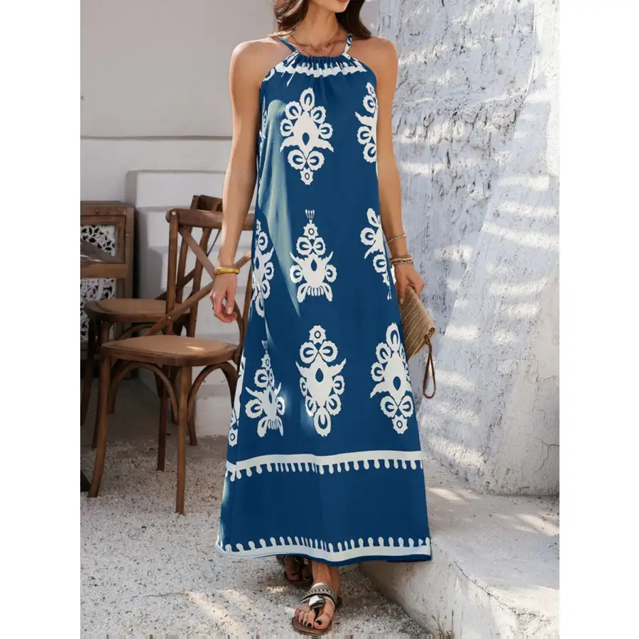 Grecian Neck Printed Maxi Dress
