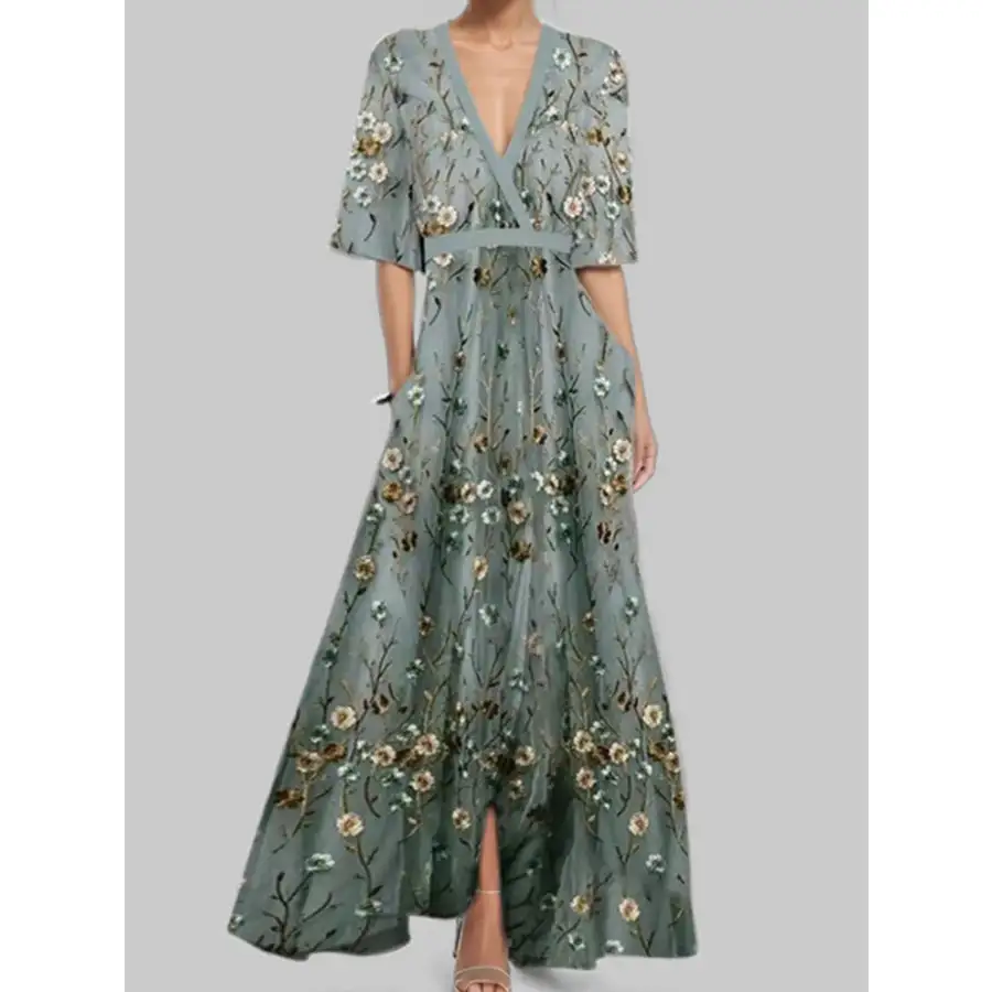 Floral Print Half Sleeve Maxi Dress