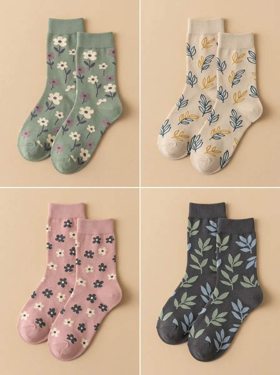 Women's Floral Leaf Botanical Crew Sock Set