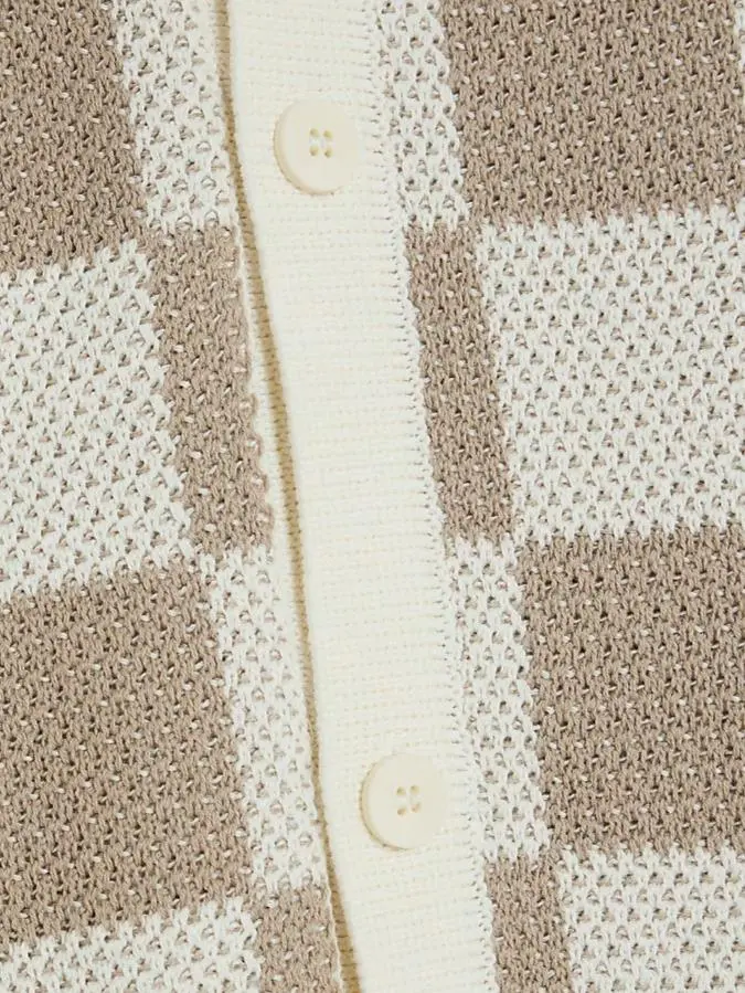 Brown And White Men's Knitted Plaid Shirt