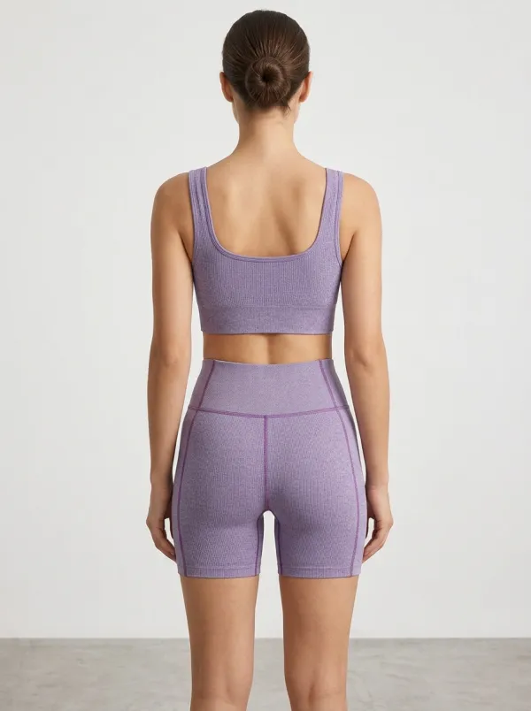 Contemporary Ribbed Texture Seamless Design Style Women's Tank Top And Sports Shorts Set