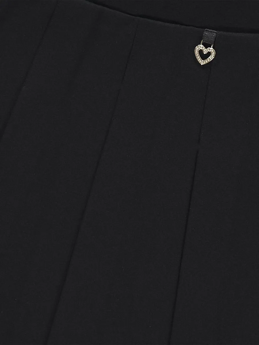 Black Diamante Heart Pleated Mini Skirt