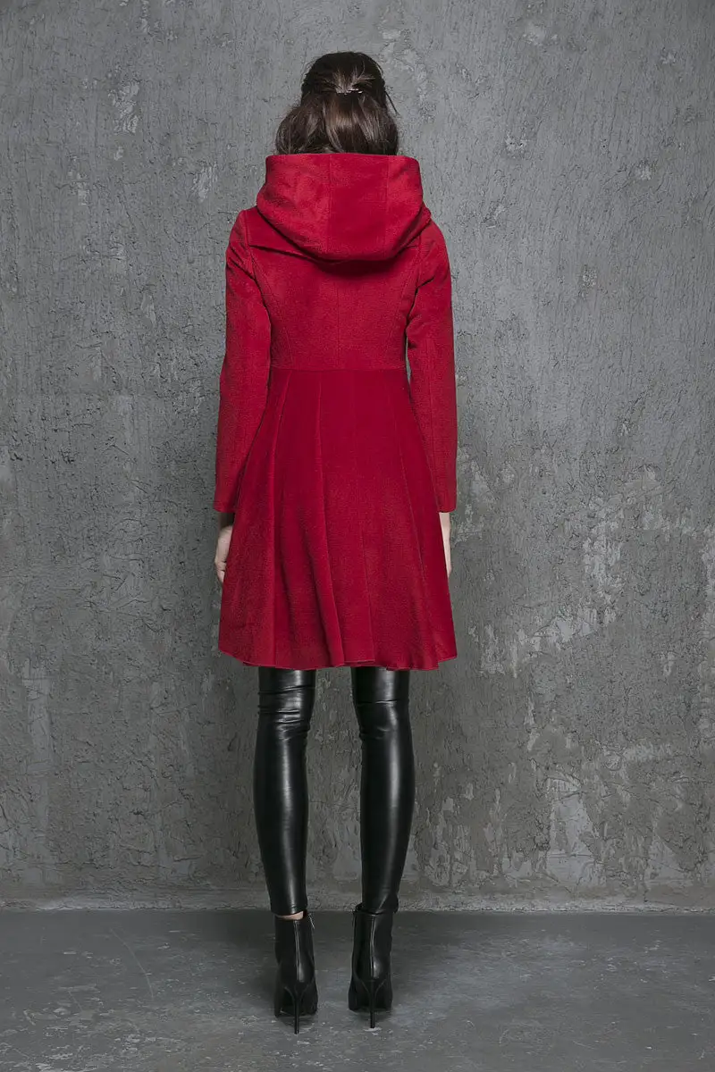 Wool Blend Fit and Flare Hooded Asymmetrical Coat