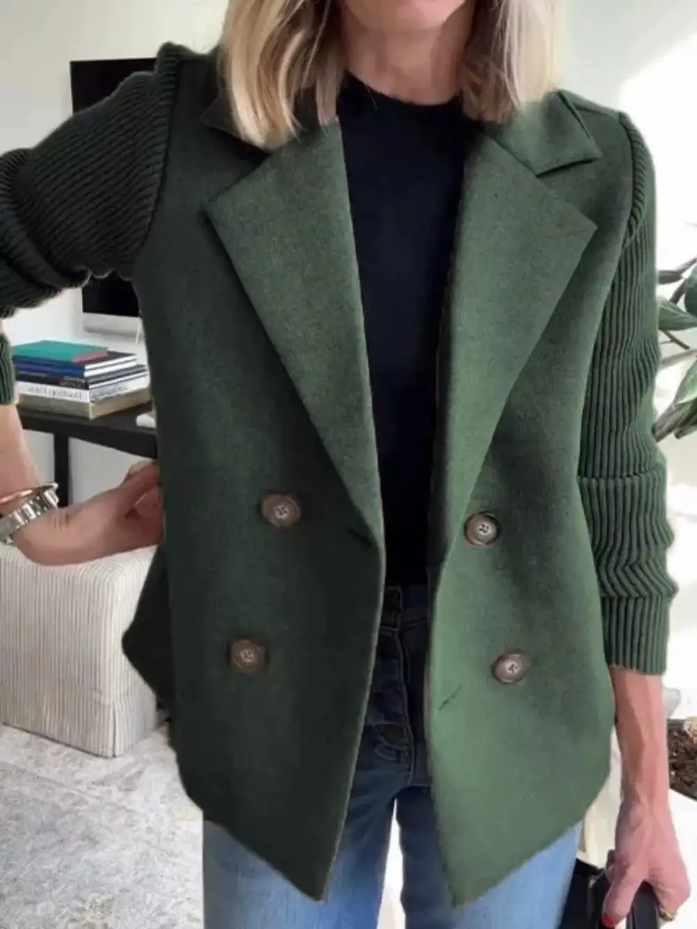 Double-Breasted Knit Blazer