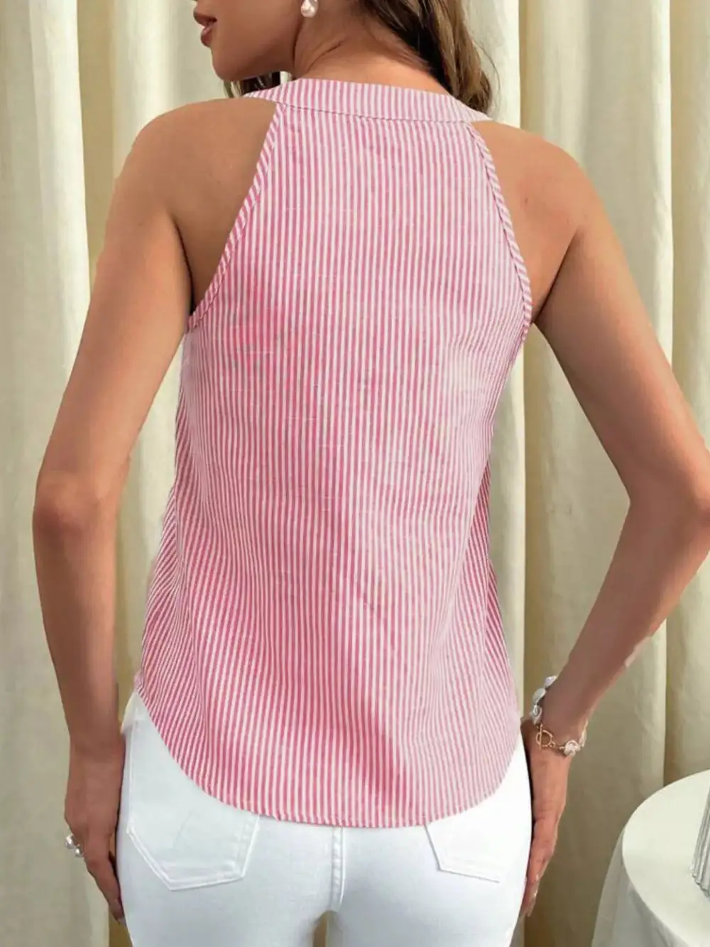 Button-Front Buttoned Striped Tank Top