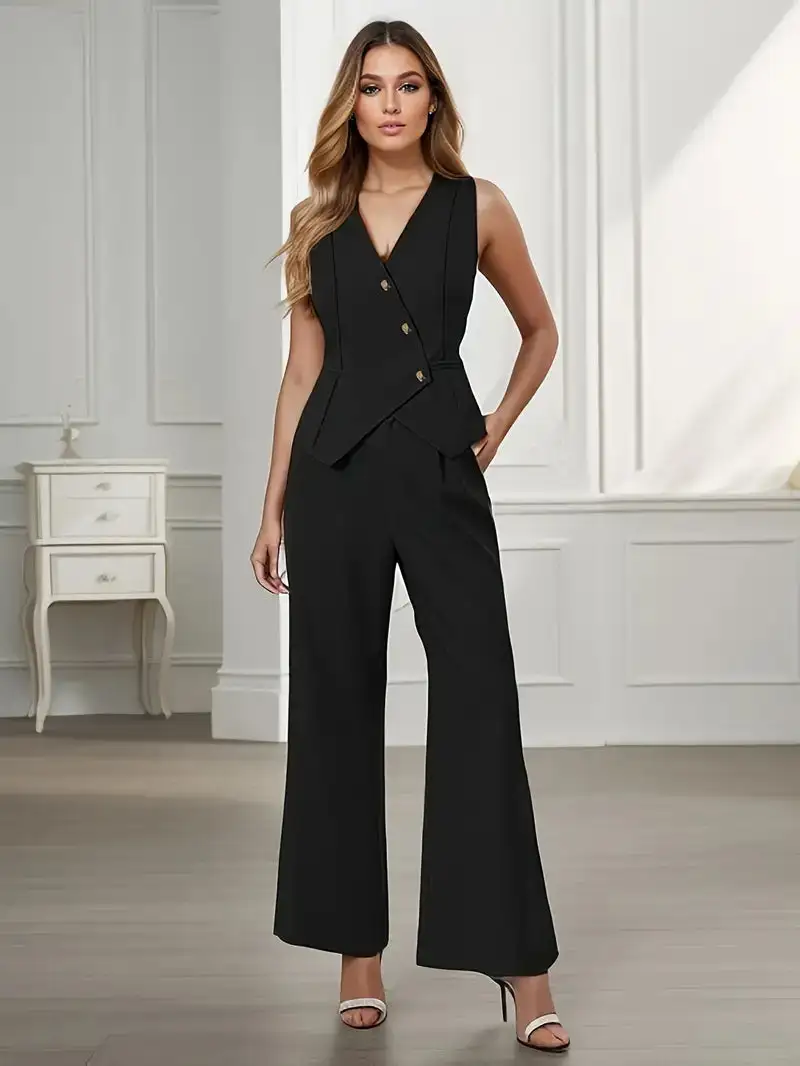  Sleeveless Vest Wide Leg Pants Set