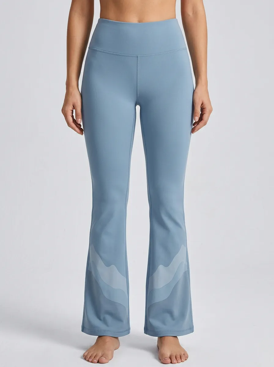 Women’s Mid-Rise Yoga Blue Mountain Wave Printed Mini Flare Yoga Pants