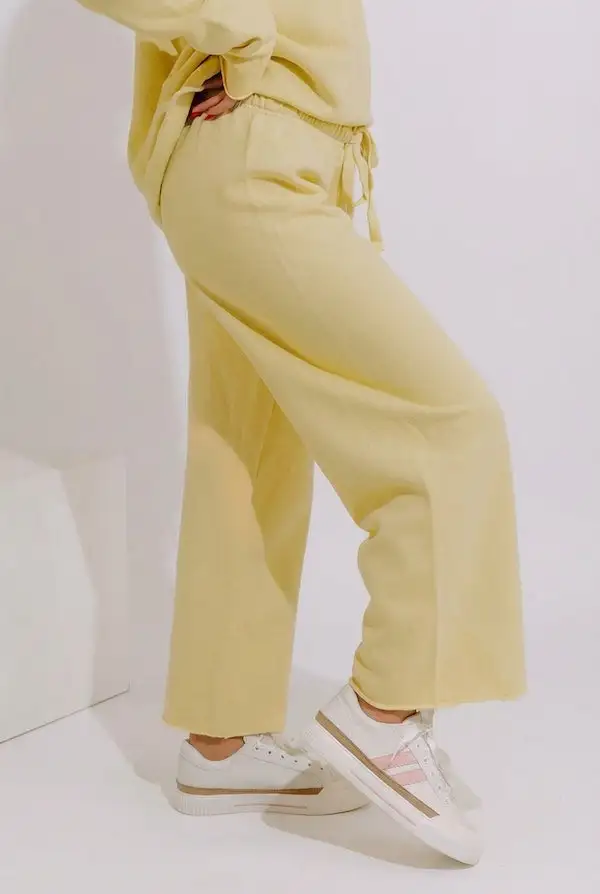 High Waist Relaxed Wide Leg Fleece Drawstring Pants