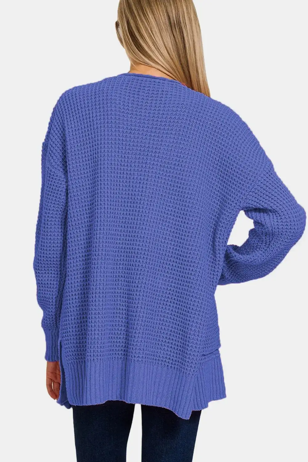 Classic Open Front Textured Pocket Detail Knit Cardigan