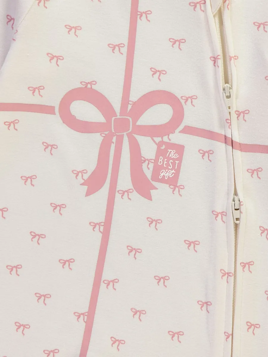 Christmas Bow The Best Gift Zip Fasten Sleepsuit