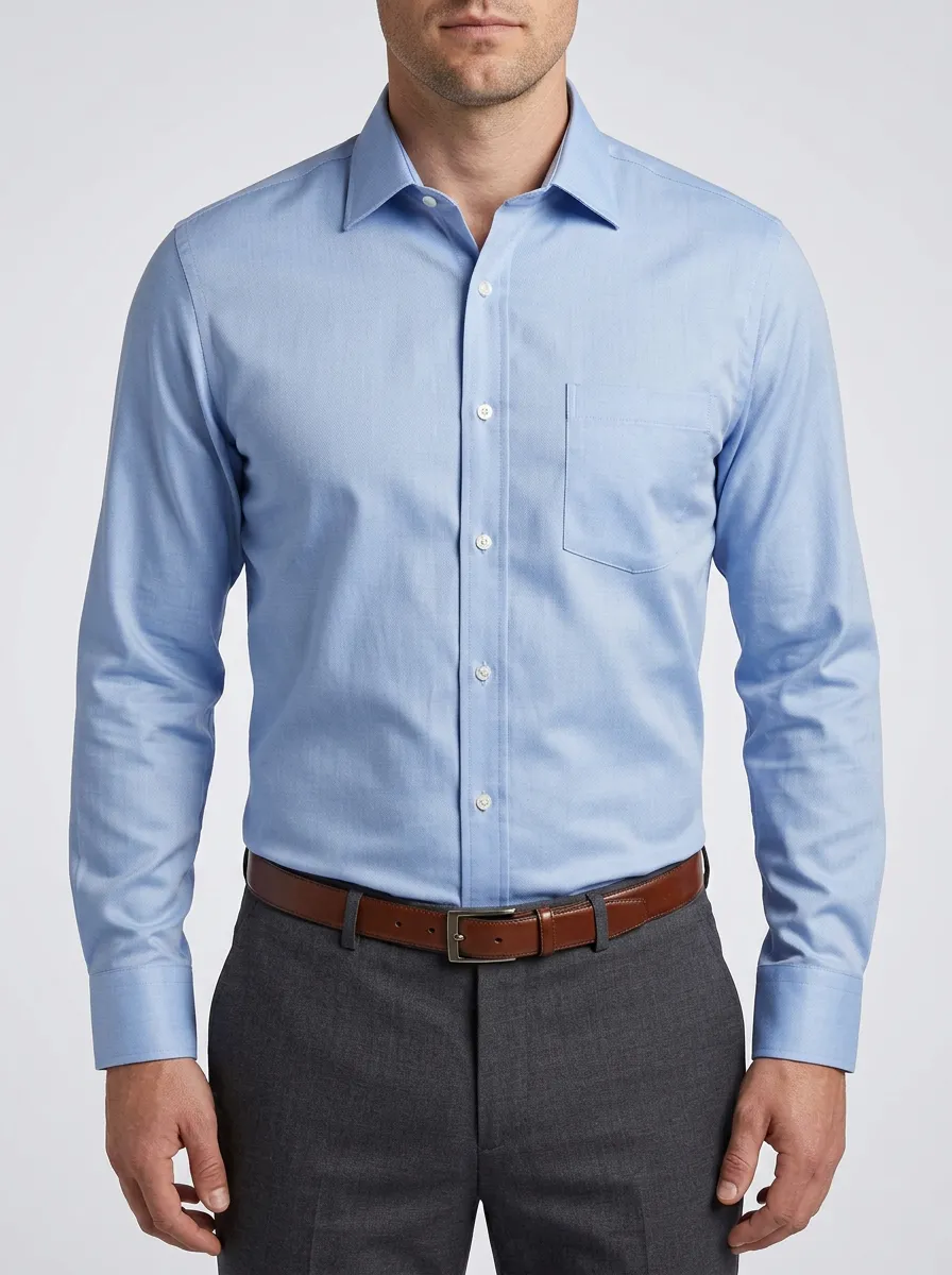 Men's Business Professional Light Blue Solid Dress Shirt