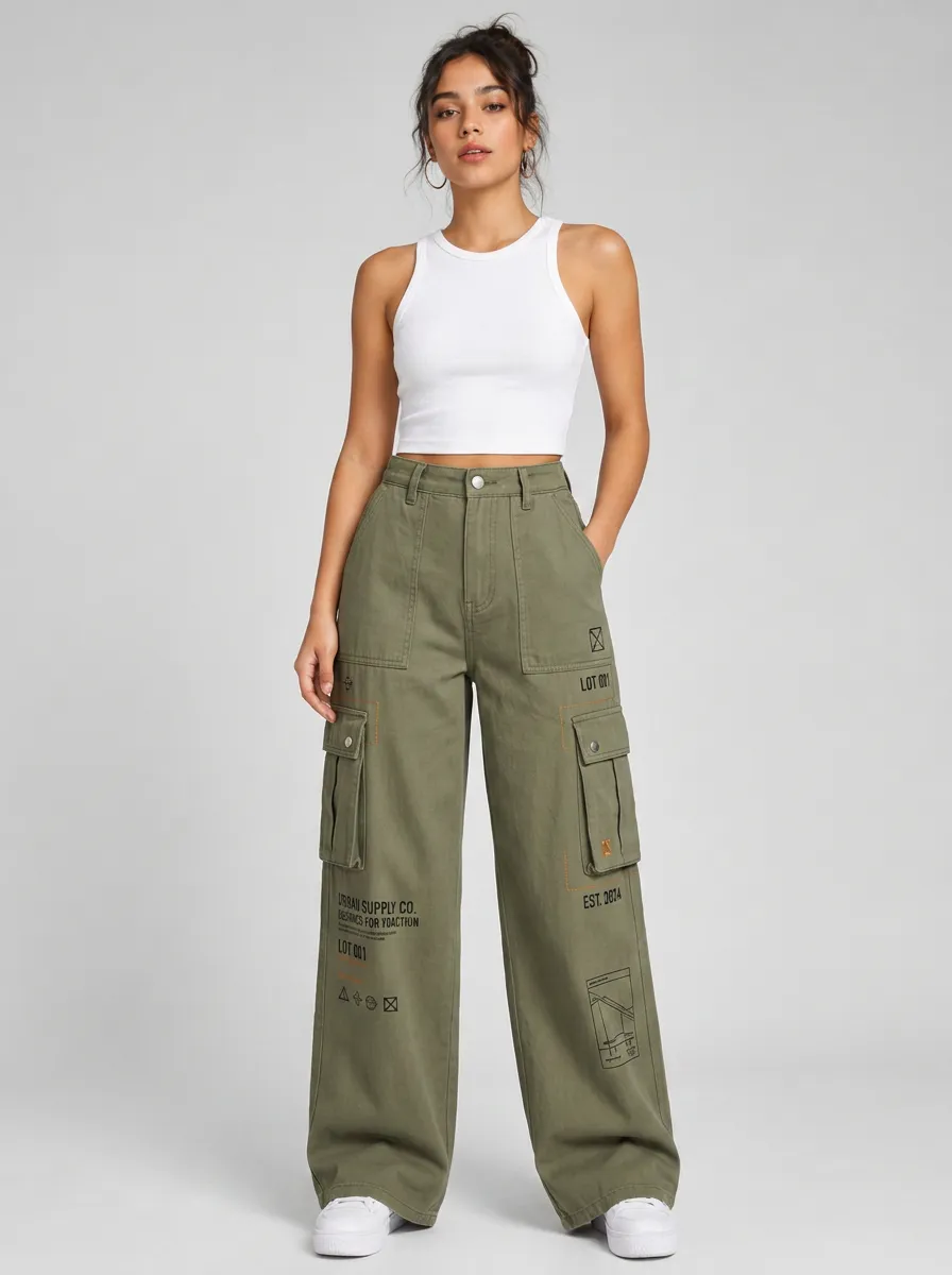 Women's Urban Streetwear Graphic Printed Cargo Pants