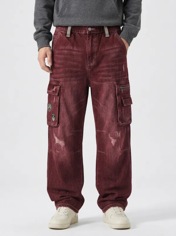 Men's Streetwear Military Patch Distressed Cargo Pants