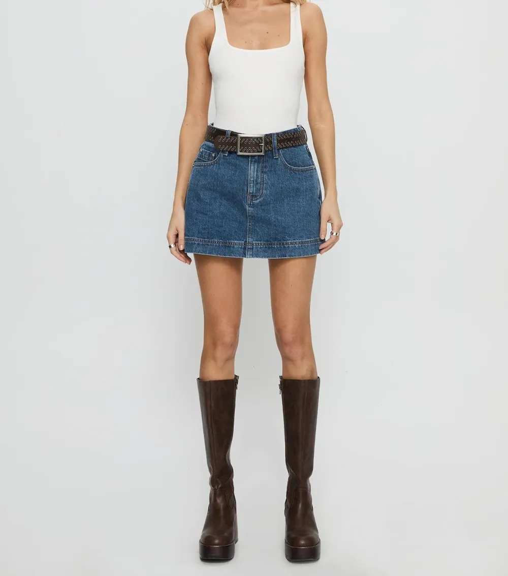 Mid-Wash Classic Denim Skort