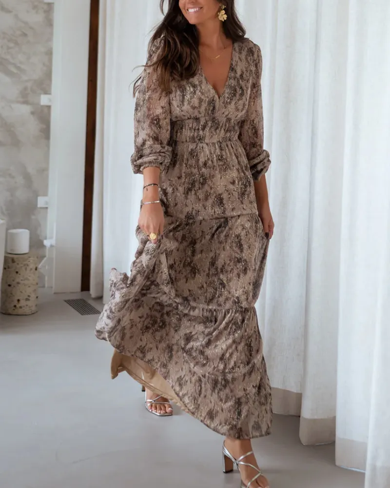 V-Neck Floral Maxi Tie Detail Dress