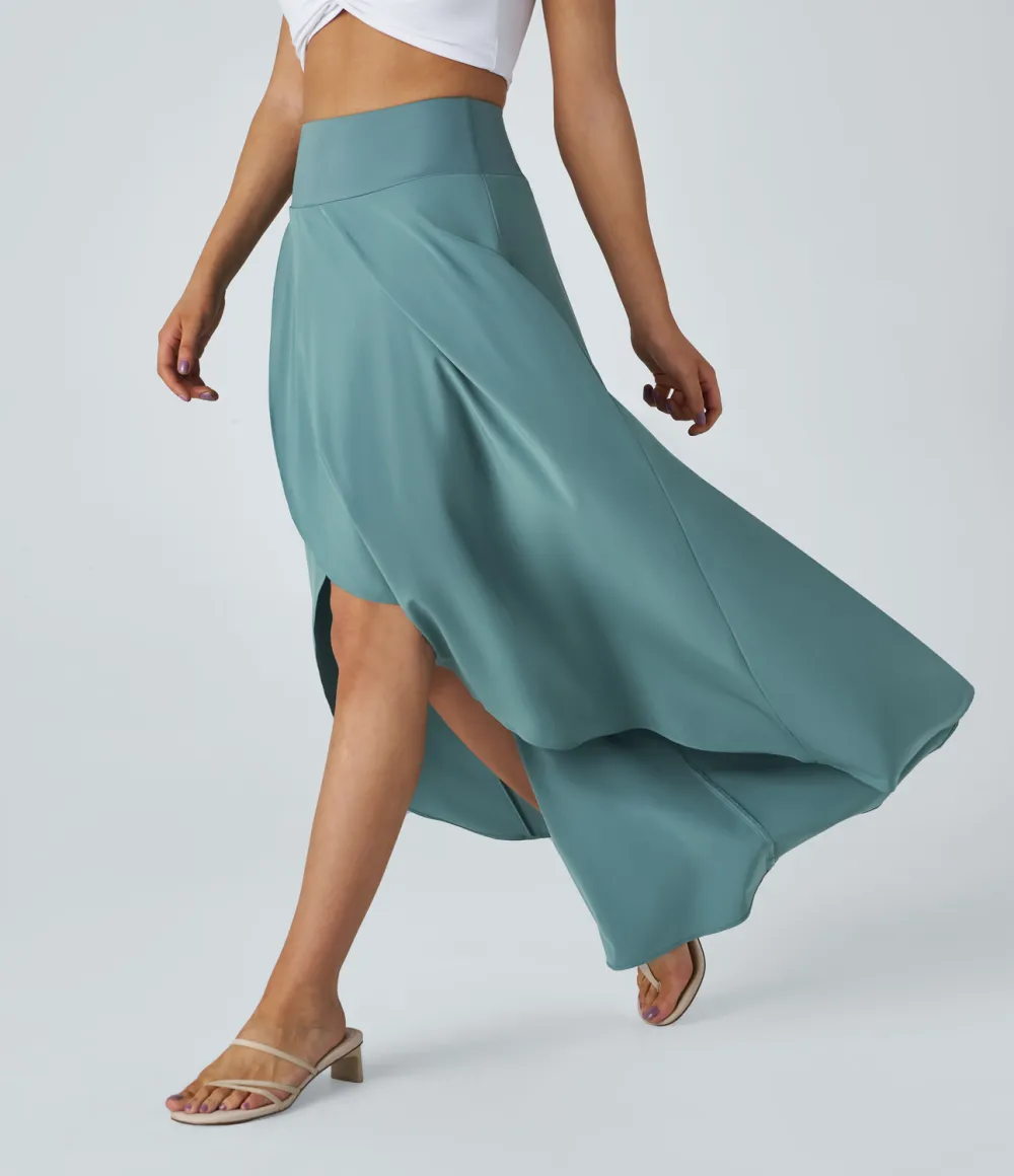 Breezeful High Waisted High Low Ruffle 2-in-1 Flowy Quick Dry Casual Regular Maxi Skirt