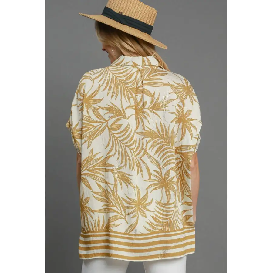 Full Size Tropical Print Button Down Shirt Plus Size